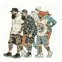 four people in shorts walking  tattoo design idea