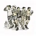 four people in shorts walking  tattoo design idea