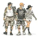 four people in shorts walking  tattoo design idea