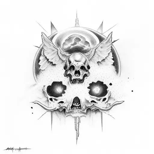 Armageddon, angels and demons fighting. sky on fire tattoo design idea