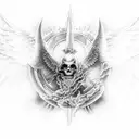 Armageddon, angels and demons fighting, epic battle, sky on fire  tattoo design idea