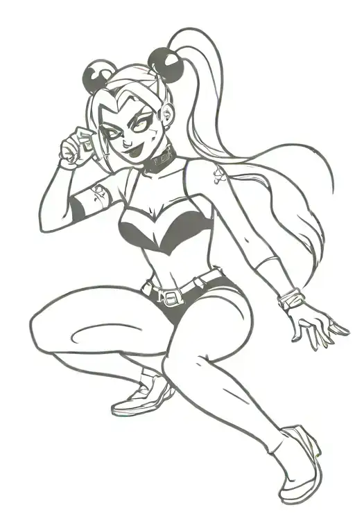 simple full body Harley quinn from batman animated series tattoo design idea