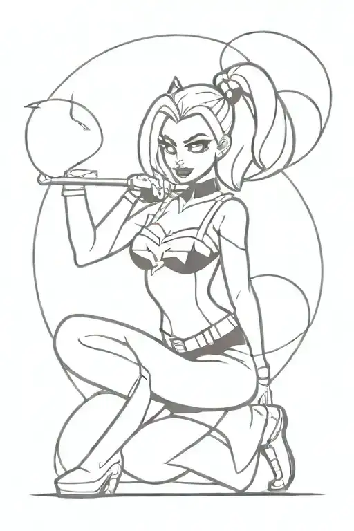 simple full body Harley quinn from batman animated series tattoo design idea