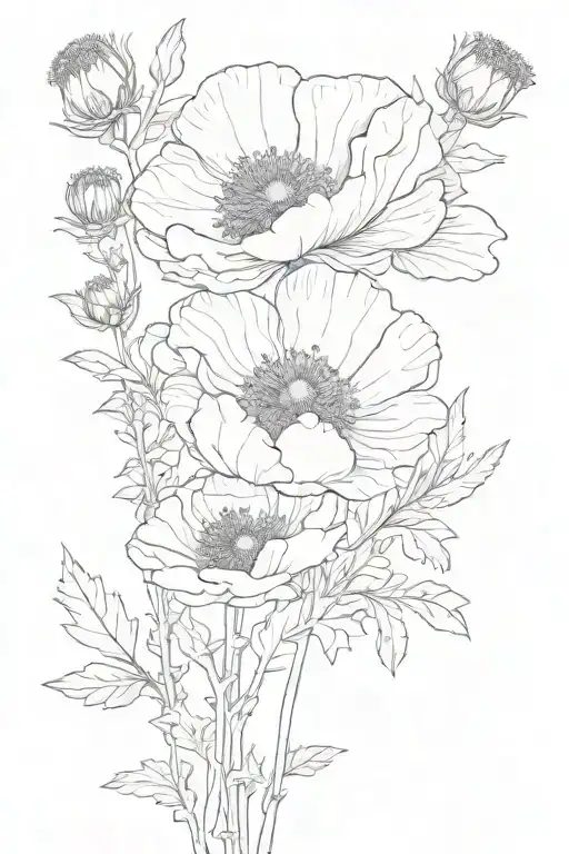 poppy and aster flower  tattoo design idea