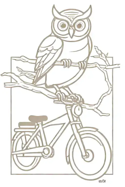 Owl on a branch over a motorcycle riding tattoo design idea