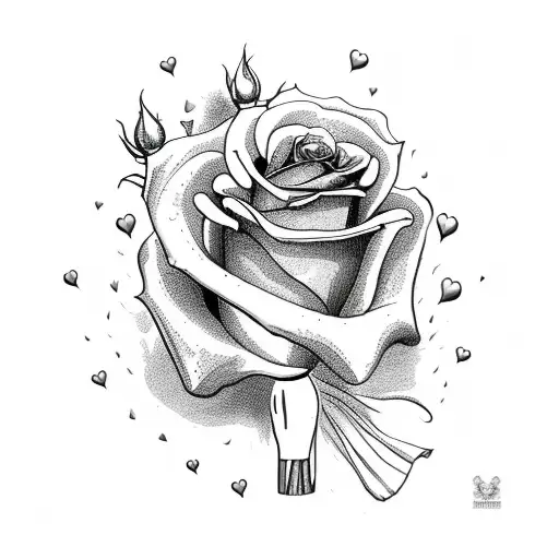 amor with gun and Patron and Roses outside tattoo design idea