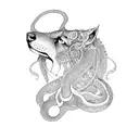 hindusim with flute and chakra and wolf and snake tattoo design idea