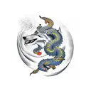 hindusim and flute and chakra and wolf and snake tattoo design idea