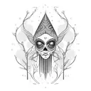 A disabled witch casting spells in a forest surrounded by fractal patterns, combining the client's interests in disability rights, witchery, and fractals tattoo design idea