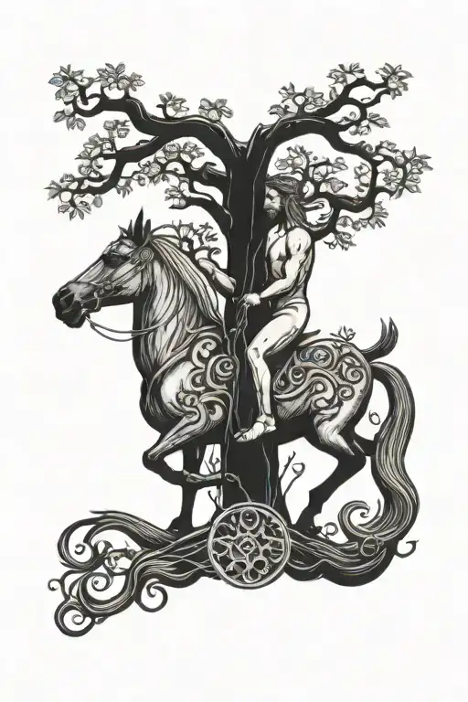 centaur holding tree of life intertwined tattoo design idea