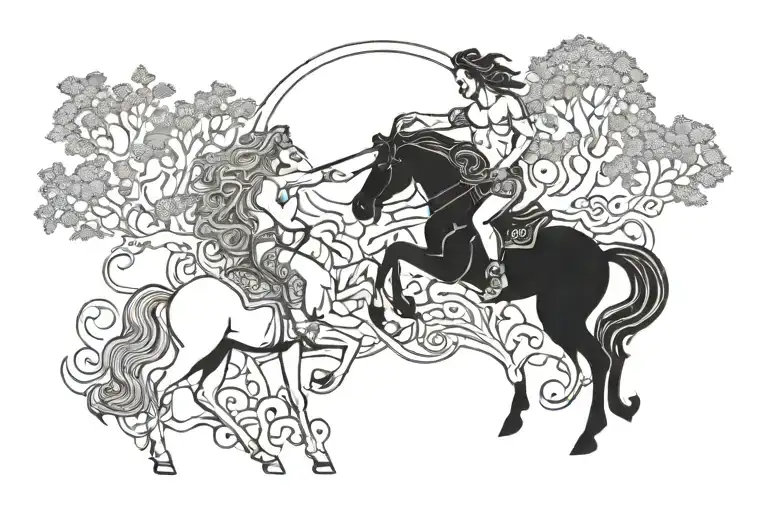 centaur holding tree of life intertwined tattoo design idea