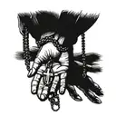 praying hands holding rosary and dog tags hanging tattoo design idea