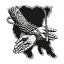 praying hands holding rosary and dog tags hanging tattoo design idea