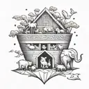 Noah's ark and animals. with a smiling baby tattoo design idea