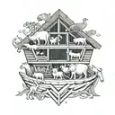 Noah's ark and animals. with a smiling baby tattoo design idea