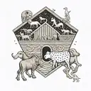 Noah's ark and animals. with a smiling baby tattoo design idea