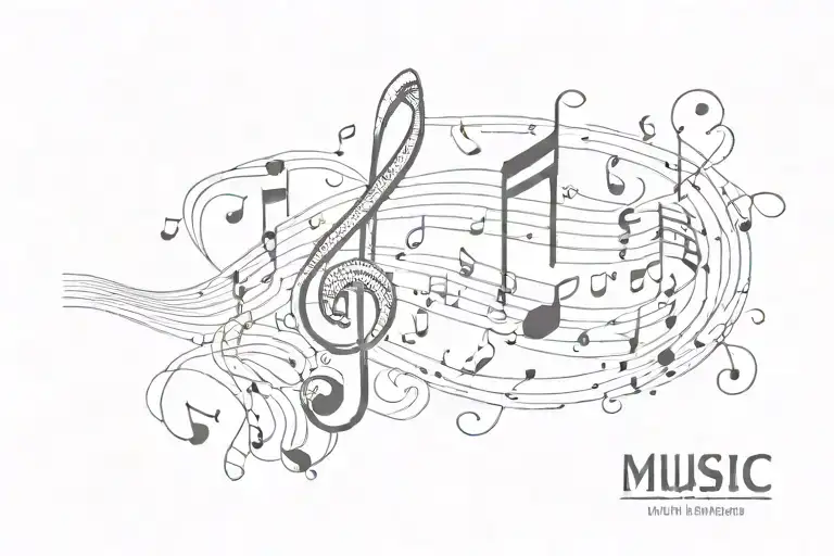 music notes and text "music is the language" tattoo design idea