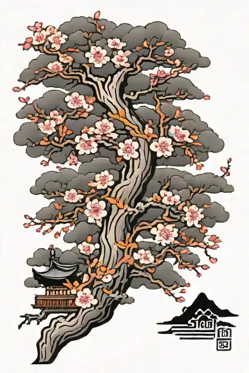 cherry blossom tree growing tattoo design idea