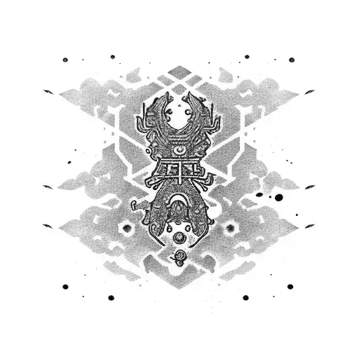 Airsoft gun surrounded by Japanese kanji tattoo design idea