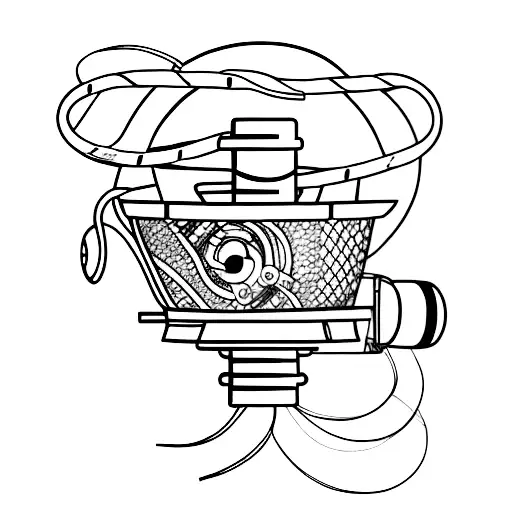 A movie reel intertwined with fishing hooks tattoo design idea