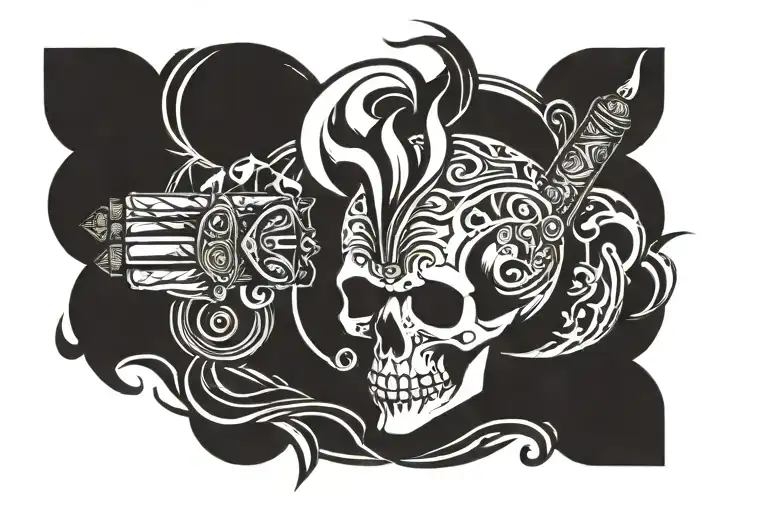 cigar in skull's hand tattoo design idea