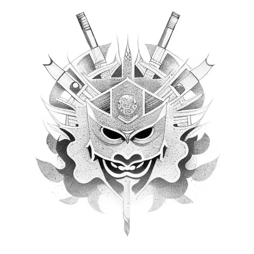 japanese mask with a knife  tattoo design idea