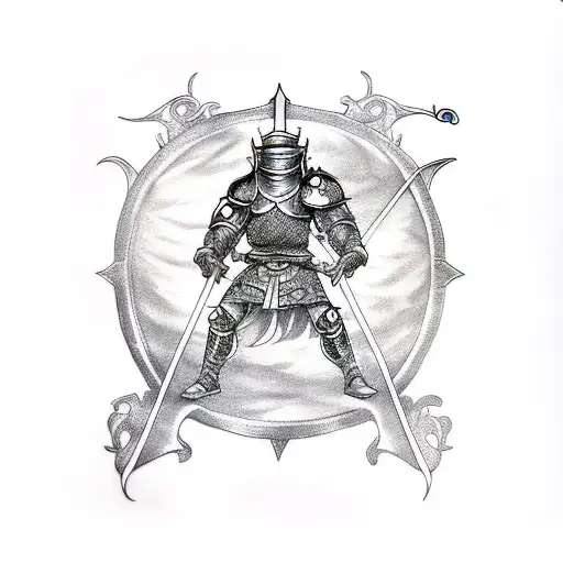 Dark Fantasy Medeival knight holding sword tattoo design idea