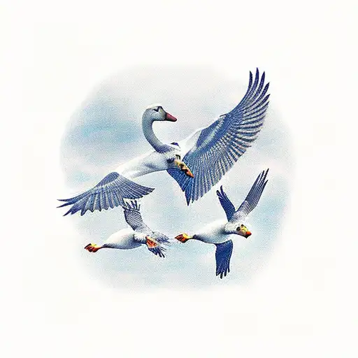 flock of 4 geese flying tattoo design idea