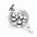 4 geese flying and one goose is holding an egg tattoo design idea