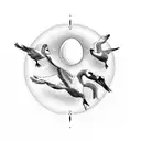 4 geese flying and one goose is holding an egg tattoo design idea