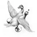 4 geese flying and one goose is holding an egg tattoo design idea