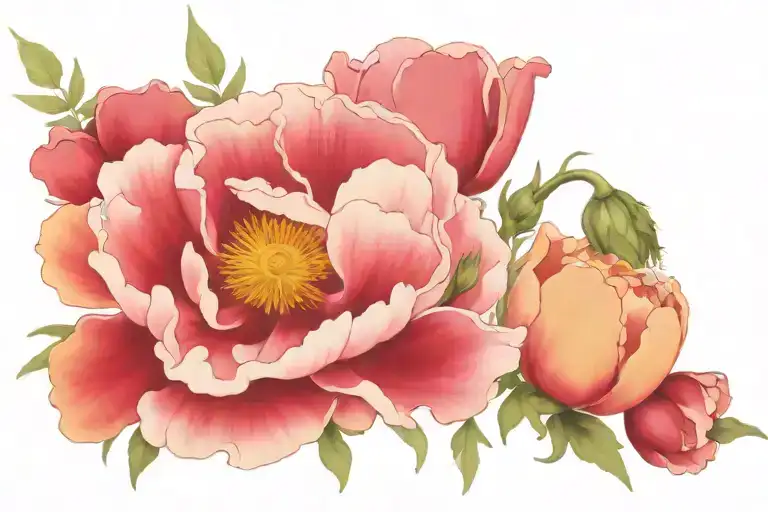 poppy peony honeysuckle bouquet tattoo design idea