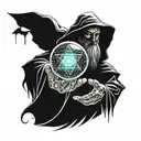wizard holding crystal ball tattoo design idea