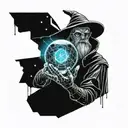 wizard holding crystal ball tattoo design idea
