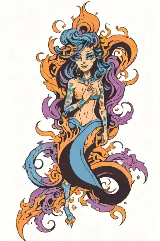 orange to purple and blue flames   tattoo design idea