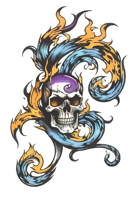 orange to purple and blue flames   tattoo design idea