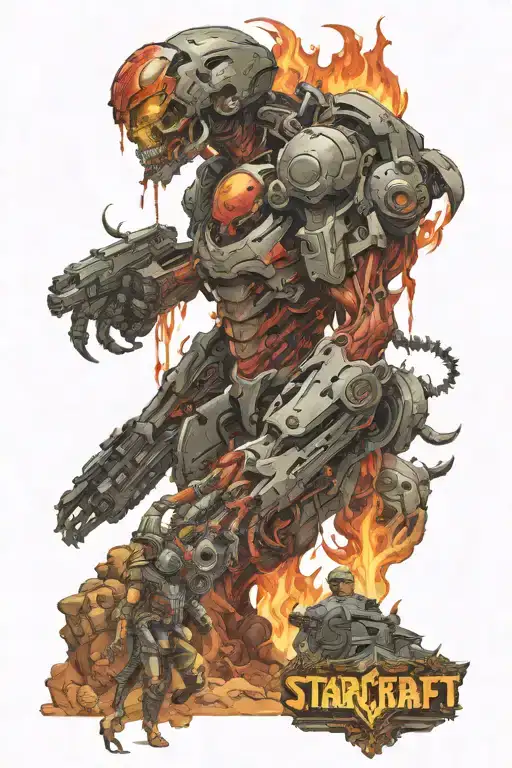 doom and starcraft and inferno and hell and cyberpunk tattoo design idea