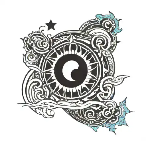 crest moon around sun with yen yang inside sun moon tattoo design idea