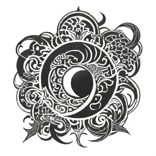 crest moon around sun with yen yang symbol tattoo design idea
