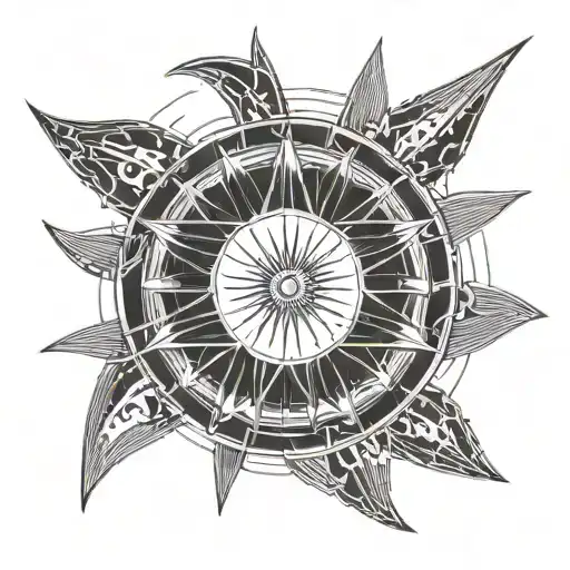 crest moon around sun with yen yang inside sun moon tattoo design idea