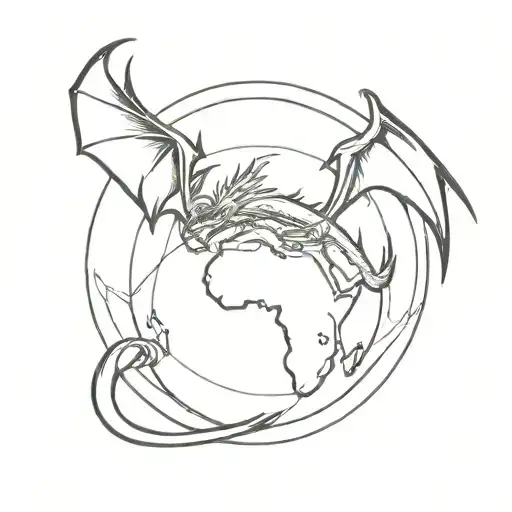 A minimalist tattoo of a dragon curled around a globe, representing the client's desire to explore the world and embrace adventure tattoo design idea