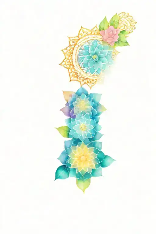 full sleeve tattoo mandala with colour, sacred geometry fillers and some jasmine flowers in minimalistic design  tattoo design idea