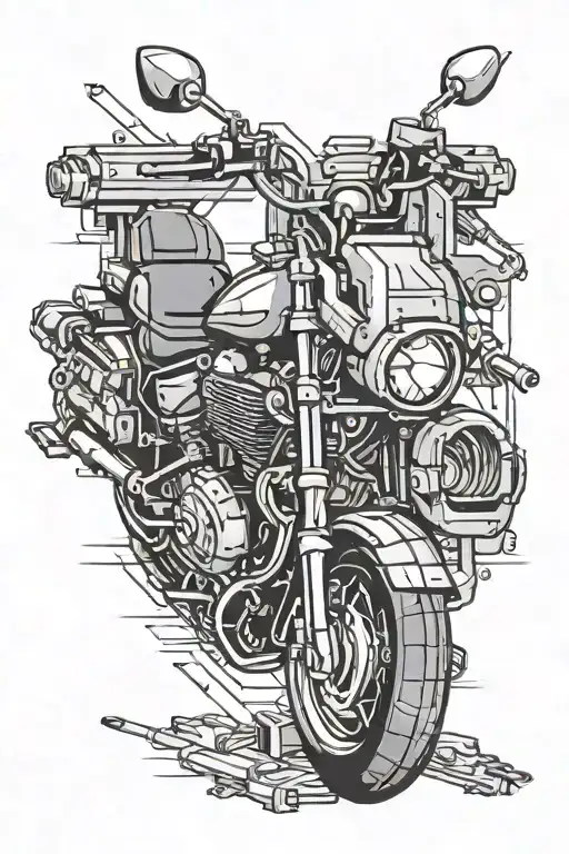 matrix, piston combat aircraft, motorcycle, coding tattoo design idea