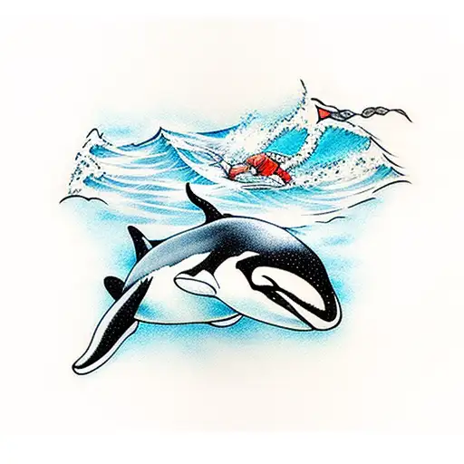 orca diving into the ocean tattoo design idea