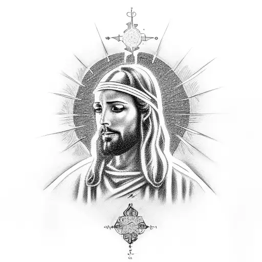 A detailed portrait of Jesus facing towards the left tattoo design idea
