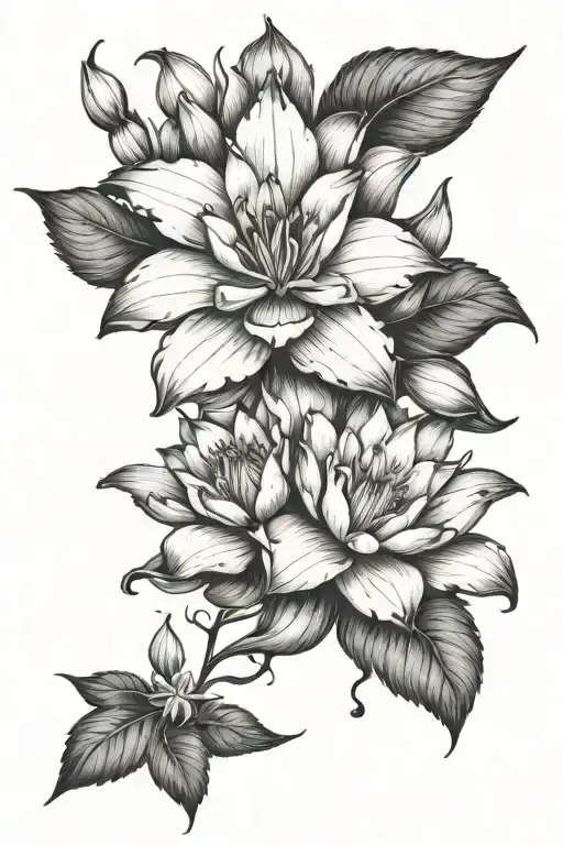 larkspur flower with water lily tattoo design idea