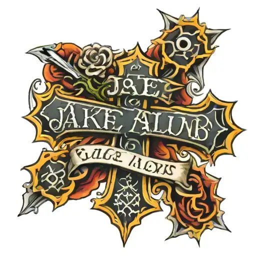 image of cross with words jake and Allison  tattoo design idea