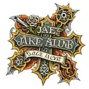 image of cross with words jake and Allison  tattoo design idea