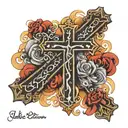 image of cross with words jake and Allison  tattoo design idea