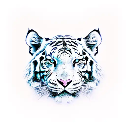 childishly-drawn front-facing full-body white tiger tattoo design idea